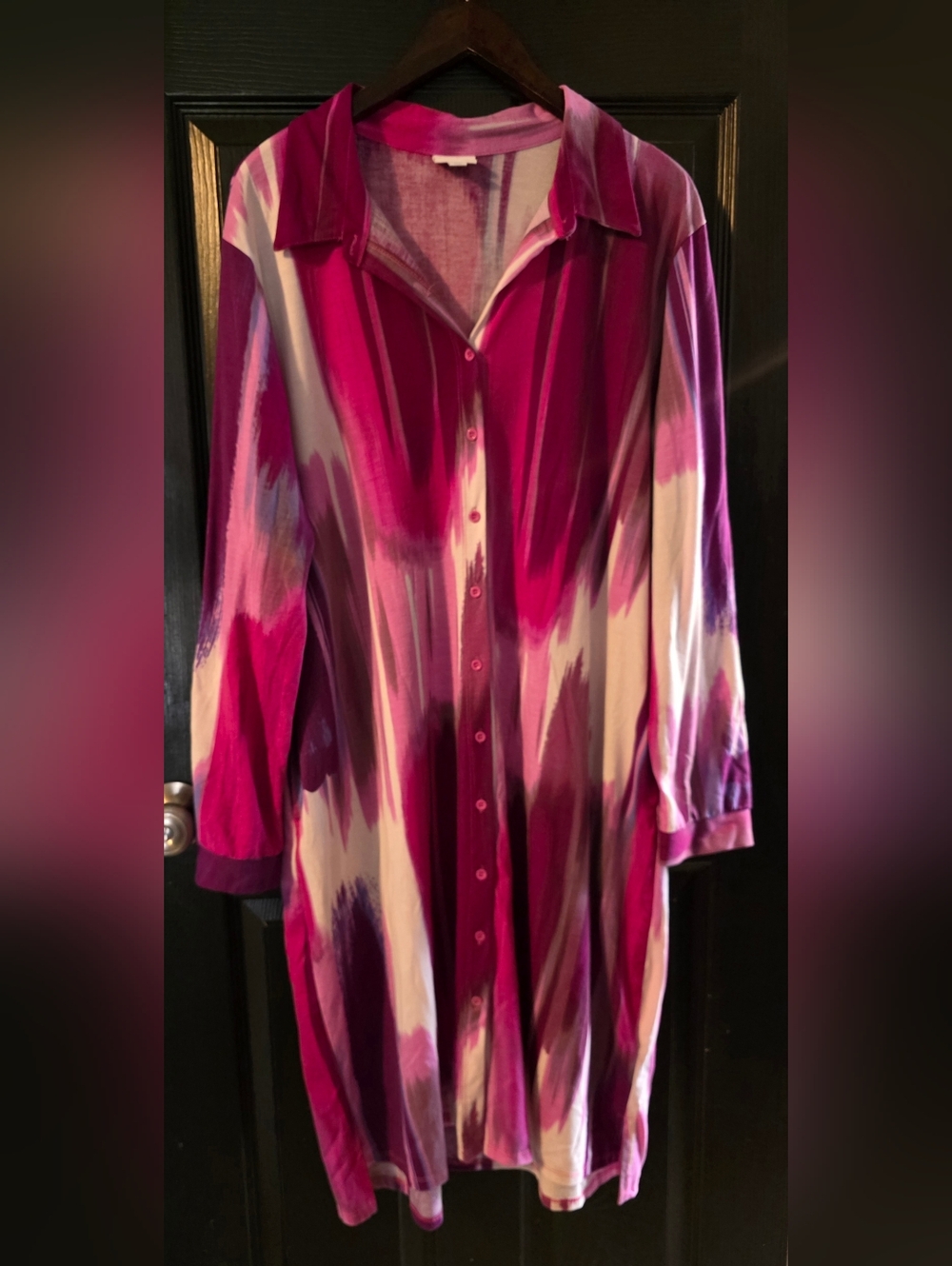 LuLaRoe Pink and Purple Abstract Button-Up Tunic Dress